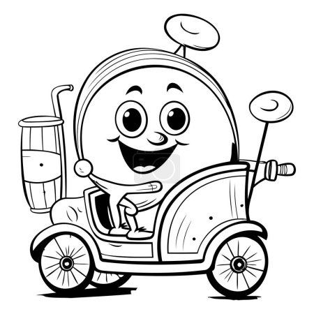 Illustration for Black and White Cartoon Illustration of a Golf Car with Golf Bag - Royalty Free Image