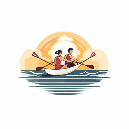 Illustration for Couple in a canoe on the sea. Flat style vector illustration. - Royalty Free Image