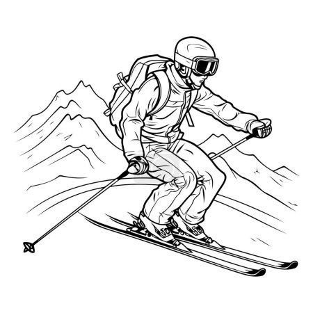 Téléchargez les illustrations : Ski alpin skieur. esquisse pour votre design. Illustration vectorielle. - en licence libre de droit
