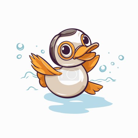 Téléchargez les illustrations : Dessin animé pingouin nageant dans la mer. Illustration vectorielle isolée sur fond blanc. - en licence libre de droit