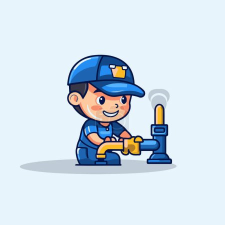 Illustration for Plumber with water tap. Vector illustration in a flat style. - Royalty Free Image