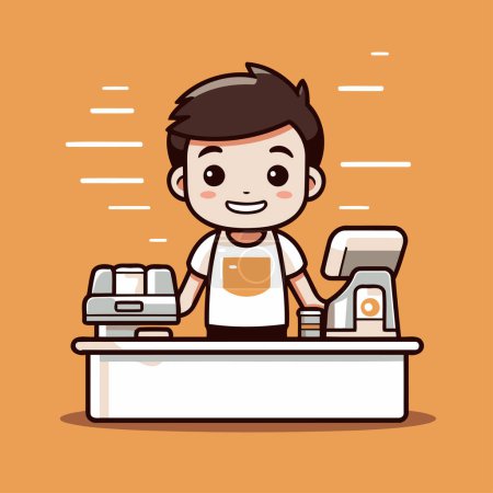 Illustration for Cute cashier character design. Vector illustration in cartoon style. - Royalty Free Image