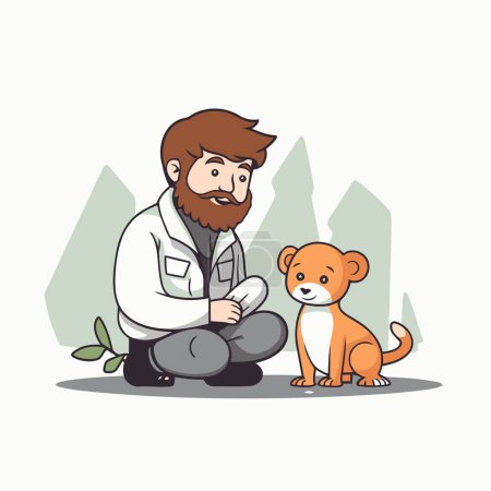 Illustration for Veterinarian with a dog. Vector illustration in cartoon style. - Royalty Free Image