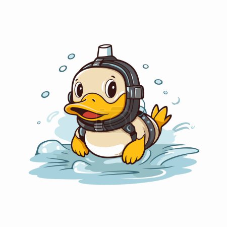 Illustration for Vector illustration of a cute penguin in a helmet and a diving mask. - Royalty Free Image
