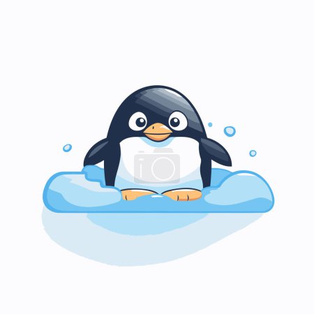 Téléchargez les illustrations : Mignon pingouin dessin animé assis sur la glace. Illustration vectorielle. - en licence libre de droit