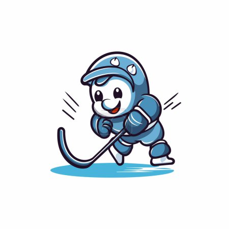 Illustration for Cartoon ice hockey player with stick and puck. Vector illustration. - Royalty Free Image