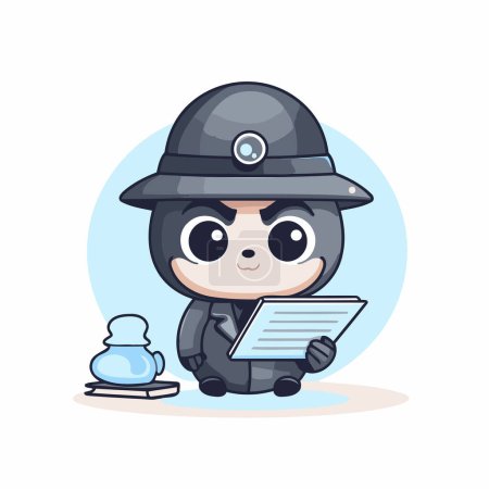 Téléchargez les illustrations : Mignon petit garçon habillé comme un agent de police tenant un presse-papiers. - en licence libre de droit