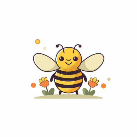 Illustration for Cute cartoon bee with flowers. Vector illustration isolated on white background. - Royalty Free Image
