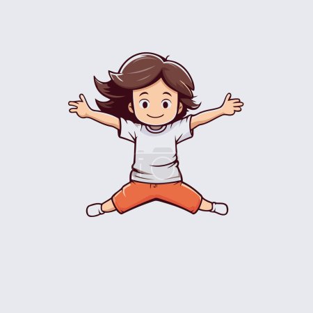 Ilustración de Ilustración de linda niña saltando sobre un fondo gris - Imagen libre de derechos