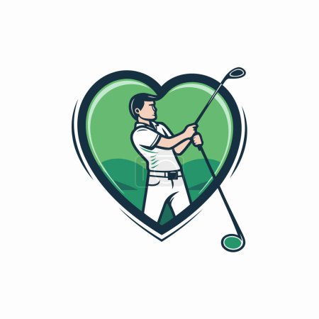 Illustration for Golf club emblem with golfer and green heart. Vector illustration. - Royalty Free Image