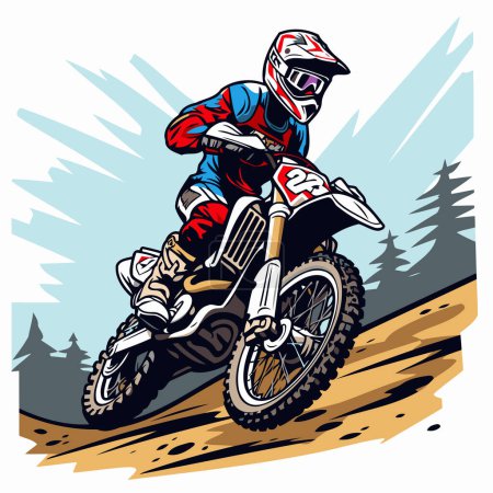 Ilustración de Piloto de motocross en la pista. Ilustración vectorial de un motocross. - Imagen libre de derechos