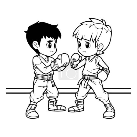 Illustration for Two kids fighting karate on white background vector illustration graphic design. - Royalty Free Image