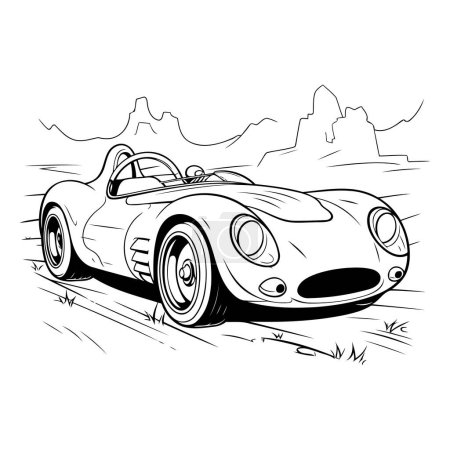 Illustration for Vintage sports car on the road. Hand drawn vector illustration. - Royalty Free Image