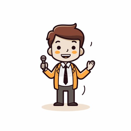 Téléchargez les illustrations : Homme d'affaires tenant microphone concept d'entreprise dessin animé personnage vectoriel illustration de conception. - en licence libre de droit