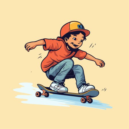 Téléchargez les illustrations : Illustration vectorielle d'un garçon en skateboard. Cartoon style. - en licence libre de droit