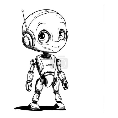 Ilustración de Ilustración vectorial de un lindo robot de dibujos animados con auriculares sobre fondo blanco. - Imagen libre de derechos