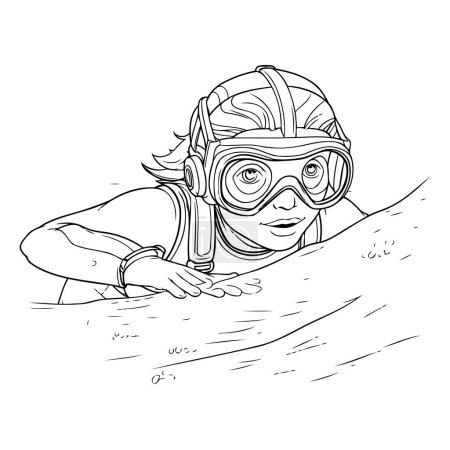 Sketch of a scuba diver girl. Vector illustration.