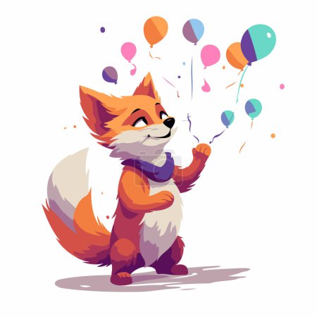 Illustration for Cute fox with balloons. Vector illustration isolated on white background. - Royalty Free Image