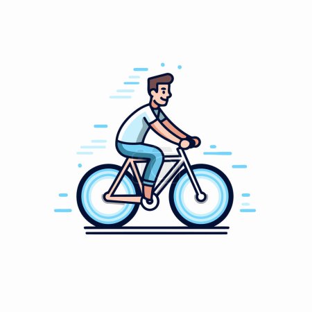 Illustration for Vector illustration of a man riding a bicycle. Flat line style design. - Royalty Free Image