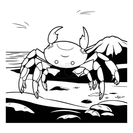 Illustration for Crab on the beach. Black and white vector illustration for coloring book. - Royalty Free Image