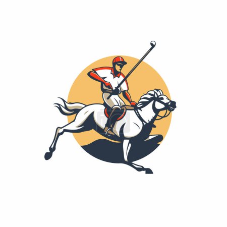Téléchargez les illustrations : Illustration d'un joueur de polo sur fond blanc réalisée dans un style rétro. - en licence libre de droit