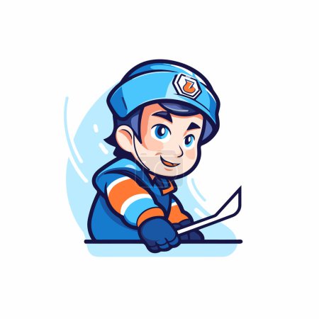 Illustration for Cartoon vector illustration of a boy firefighter in uniform holding a clipboard - Royalty Free Image