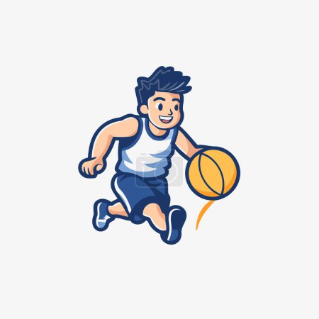 Illustration for Basketball player running with ball. Vector illustration on white background. - Royalty Free Image
