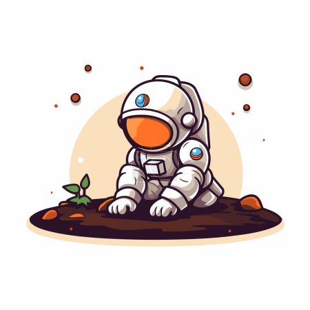 Ilustración de Astronauta sentado en el suelo. Ilustración vectorial en estilo de dibujos animados. - Imagen libre de derechos