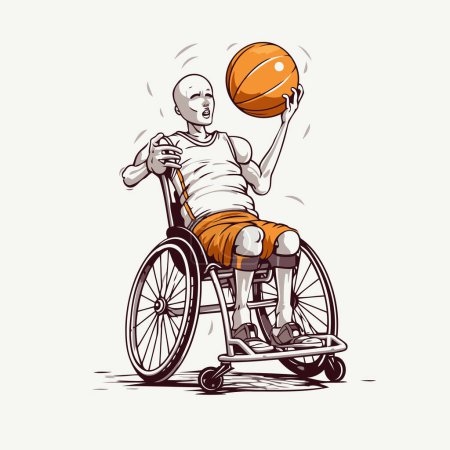 Téléchargez les illustrations : Joueur de basket handicapé avec balle. Illustration vectorielle dans le style croquis. - en licence libre de droit