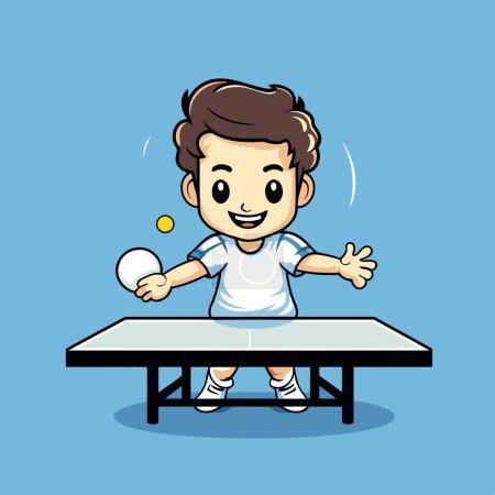 Ilustración de Niño jugando al tenis de mesa - Ilustración de vectores de dibujos animados. - Imagen libre de derechos