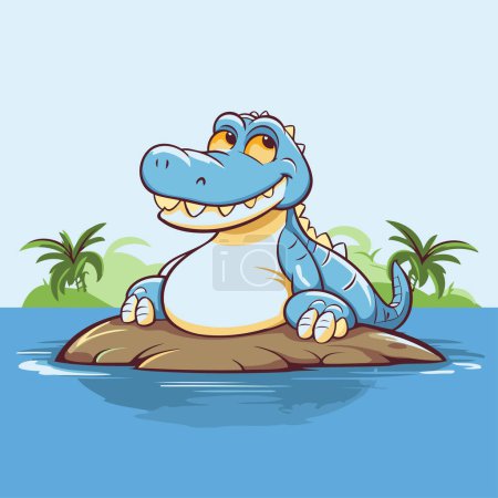 Téléchargez les illustrations : Mignon crocodile sur l'île. Illustration vectorielle. Caricature. - en licence libre de droit