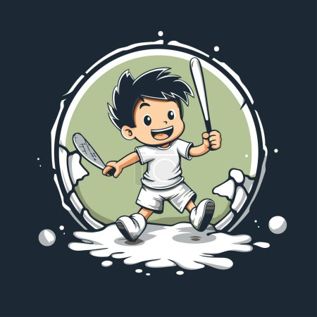 Ilustración de Chico jugando béisbol. Ilustración vectorial de un niño con un bate de béisbol. - Imagen libre de derechos