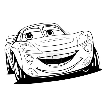 Téléchargez les illustrations : Illustration vectorielle d'une drôle de voiture de dessin animé en noir et blanc. - en licence libre de droit