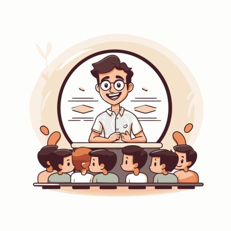 Illustration for Teacher and pupils in classroom. Vector illustration in cartoon style. - Royalty Free Image