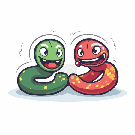 Illustration for Cute cartoon worm and snake. Vector illustration isolated on white background. - Royalty Free Image