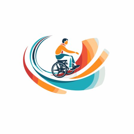 Téléchargez les illustrations : Modèle de conception de logo vectoriel en fauteuil roulant. Icône de personne handicapée en fauteuil roulant. - en licence libre de droit