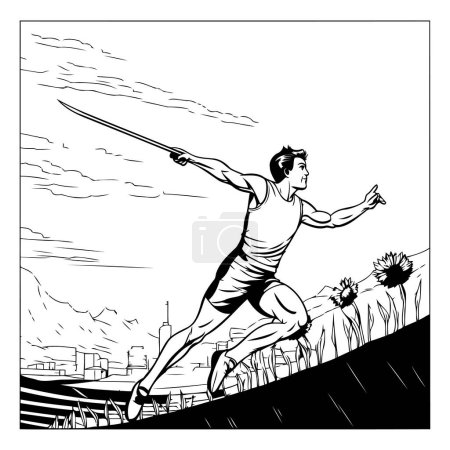 Illustration for Running man in action. Black and white illustration of running man. - Royalty Free Image
