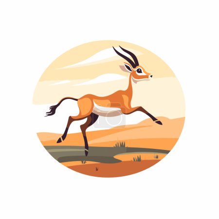 Téléchargez les illustrations : Antilope sauvage africaine courant dans le désert. Illustration vectorielle. - en licence libre de droit