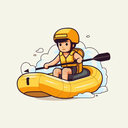 Illustration for Cute boy in a kayak. Vector illustration in cartoon style. - Royalty Free Image