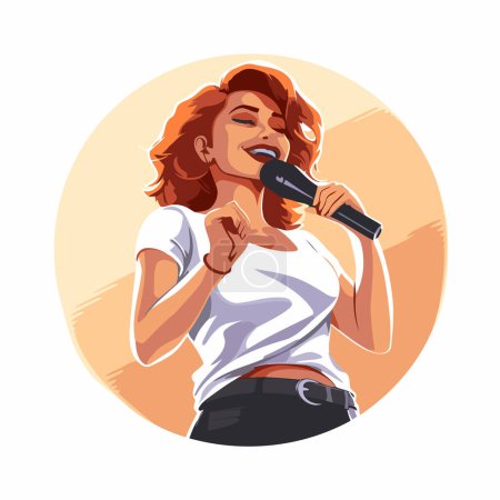 Ilustración de Cantante mujer con micrófono. Ilustración vectorial en un estilo plano. - Imagen libre de derechos