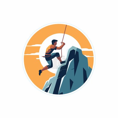 Ilustración de Escalador escalando una montaña. Ilustración vectorial en estilo retro - Imagen libre de derechos