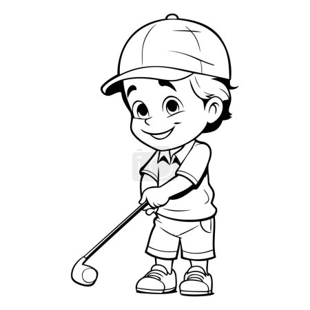 Illustration for Illustration of a Cute Little Boy Playing Golf - Coloring Book - Royalty Free Image