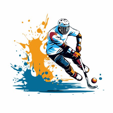 Ilustración de Jugador de hockey con el palo y el disco. ilustración vector abstracto. - Imagen libre de derechos