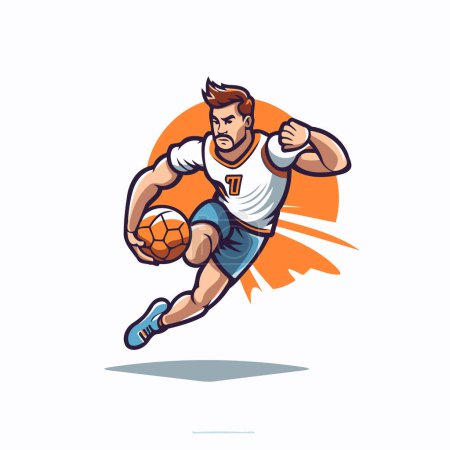 Illustration for Soccer player running with ball. Vector illustration in cartoon style. - Royalty Free Image
