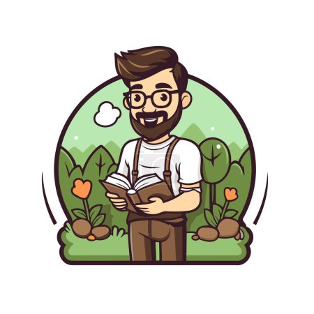 Illustration for Gardener with a book. Vector illustration in cartoon style. - Royalty Free Image