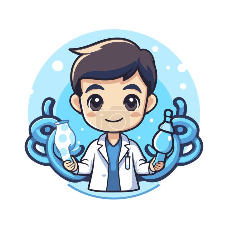 Illustration for Cute cartoon doctor boy vector illustration. Health care and medical concept. - Royalty Free Image
