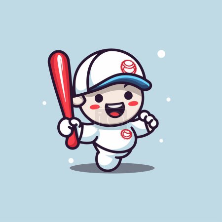 Ilustración de Lindo jugador de béisbol dibujo animado personaje vector ilustración. Diseño de la mascota - Imagen libre de derechos