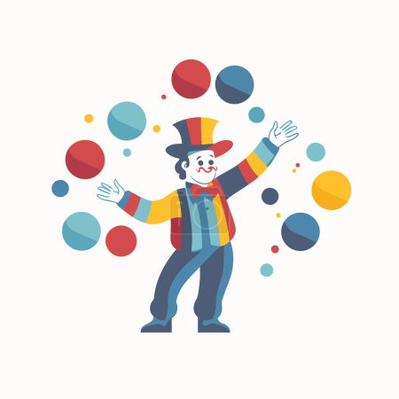 Illustration for Circus clown flat icon. Vector illustration of circus clown with balls - Royalty Free Image