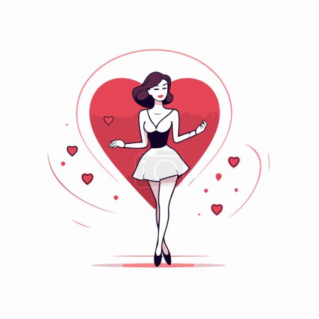 Illustration for Vector illustration of a girl in a beautiful dress with a heart. - Royalty Free Image