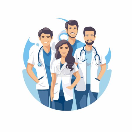 Ilustración de Equipo médico. Grupo de médicos y enfermeras. Ilustración vectorial en un estilo plano - Imagen libre de derechos
